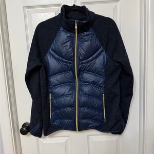 London Fog Puffer Jacket Down Sweater Navy Full Gold‎ Zipper Womens medium